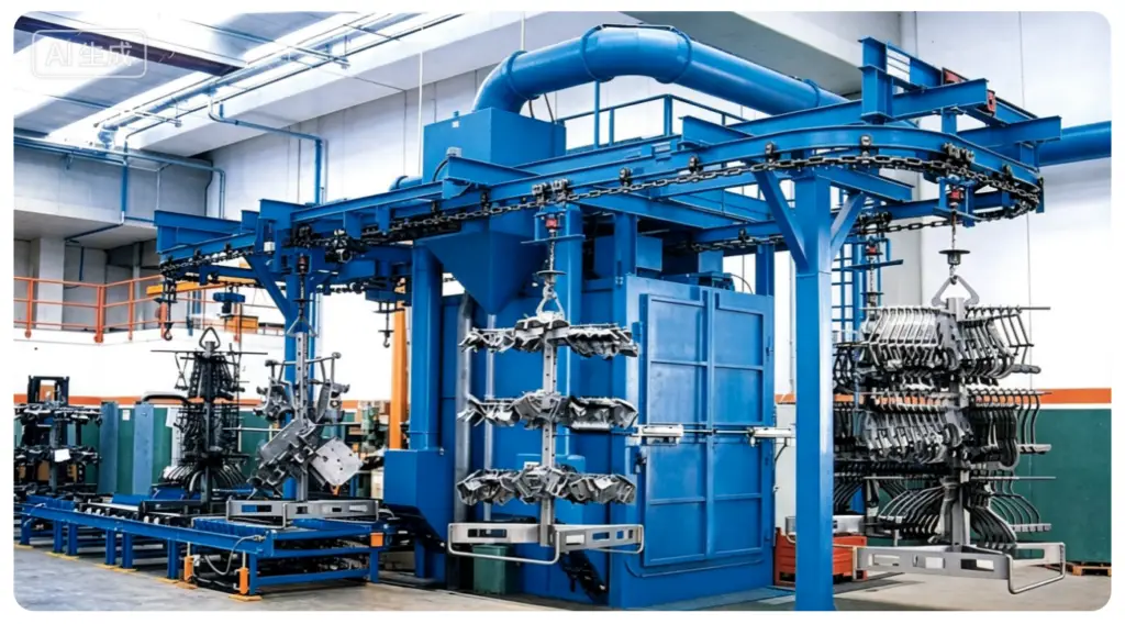 Q38 / Q48 / Q58 Overhead and Power-and-Free Conveyor Shot Blasting Machine