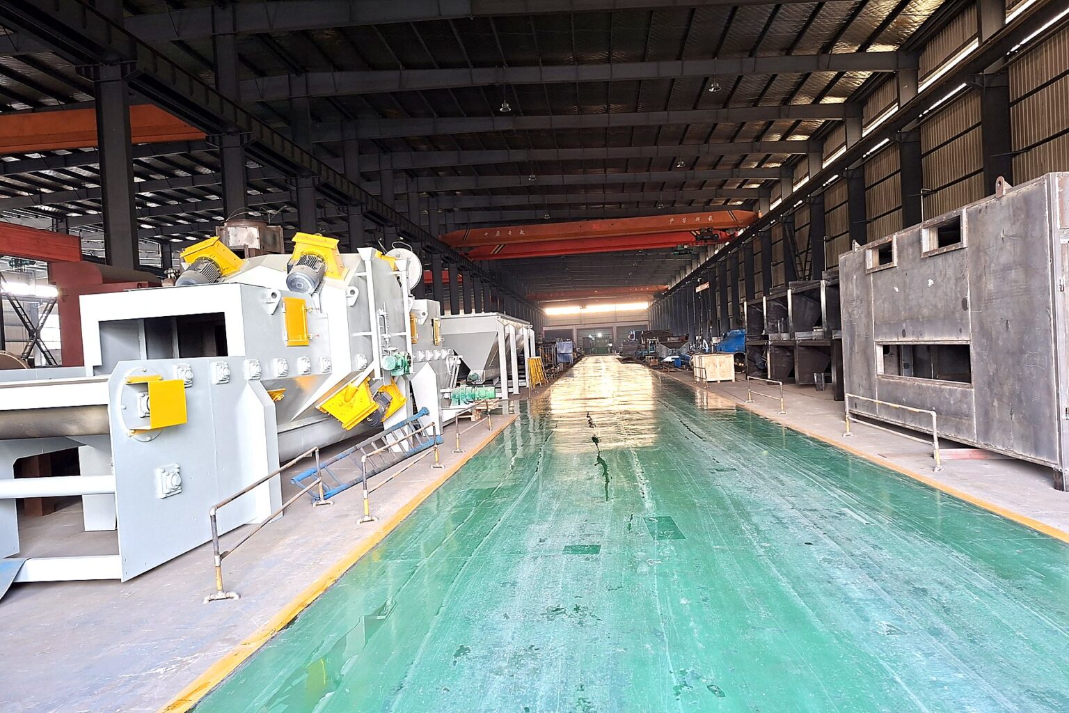 Shot blasting machine production line on the factory floor in Jiangsu China